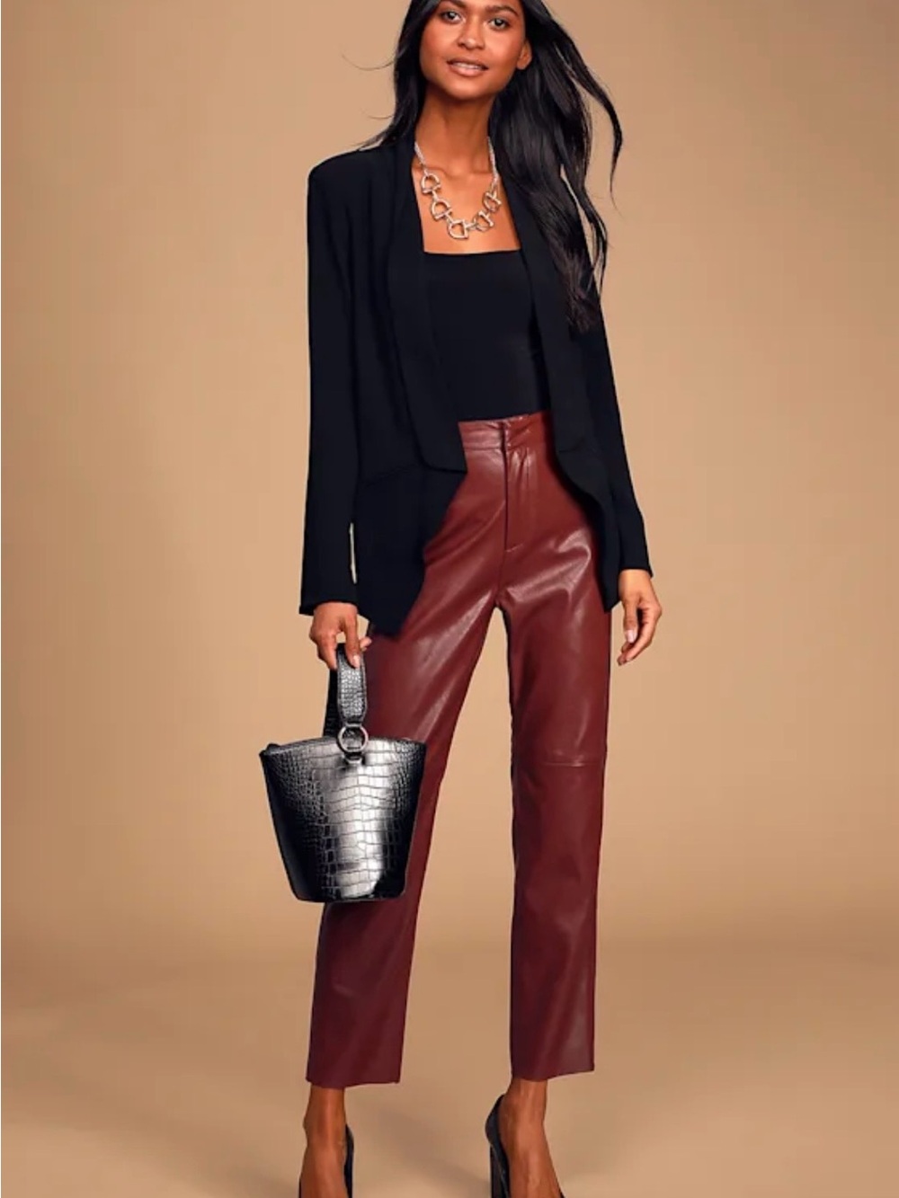 Lulu's Wine Straight-Leg Faux Leather Pants